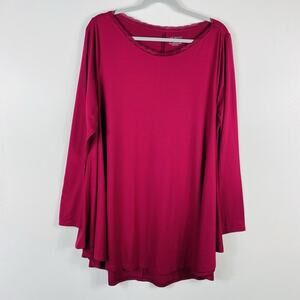 Lane Bryant Fuchsia Long Sleeve Lace-Trim Top